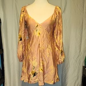 Millibon Median Elegant Pink Floral Women's Dress With Balloon Sleeves